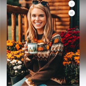 Kiel James Patrick The Cozy Cabin Pumpkin Sweaters Brown Women Sz Large Fall
